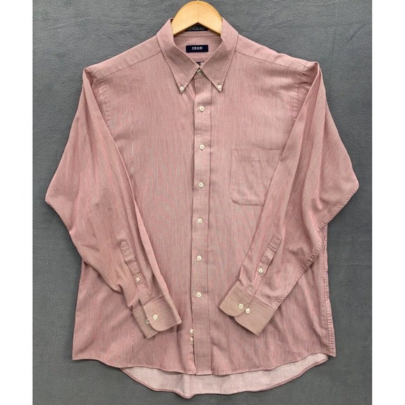 IZOD Button Down Shirt Men's XL Red Long Sleeve Chambray Weave Career Casual - Picture 1 of 14
